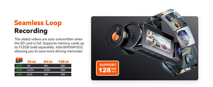 Dashcam 4K 3 Canaux - GPS Intérieur