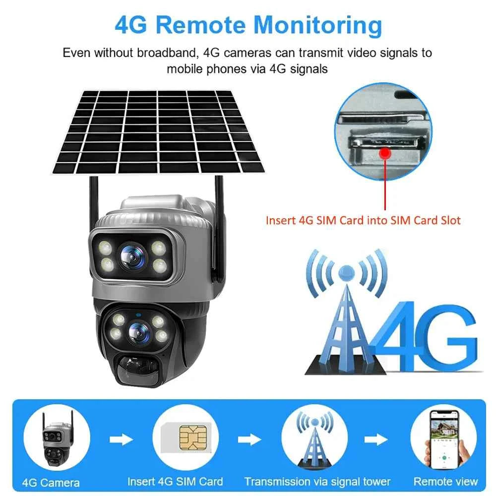 Caméra Solaire 4G Extérieure V380 8MP 4K - Batterie 8000mAh, PIR, Vision Nocturne, IP66