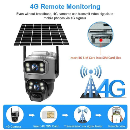 Caméra Solaire 4G Extérieure V380 8MP 4K - Batterie 8000mAh, PIR, Vision Nocturne, IP66