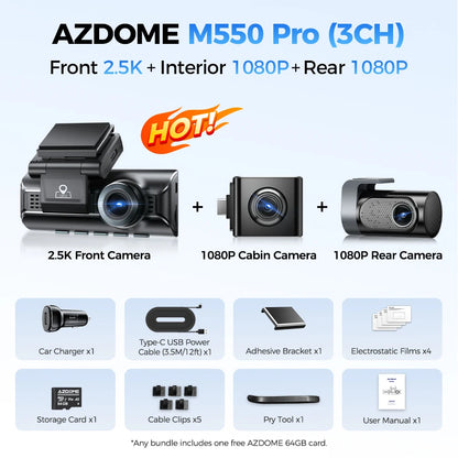 M550 Pro Dashcam 4K - GPS WiFi 3 Canaux