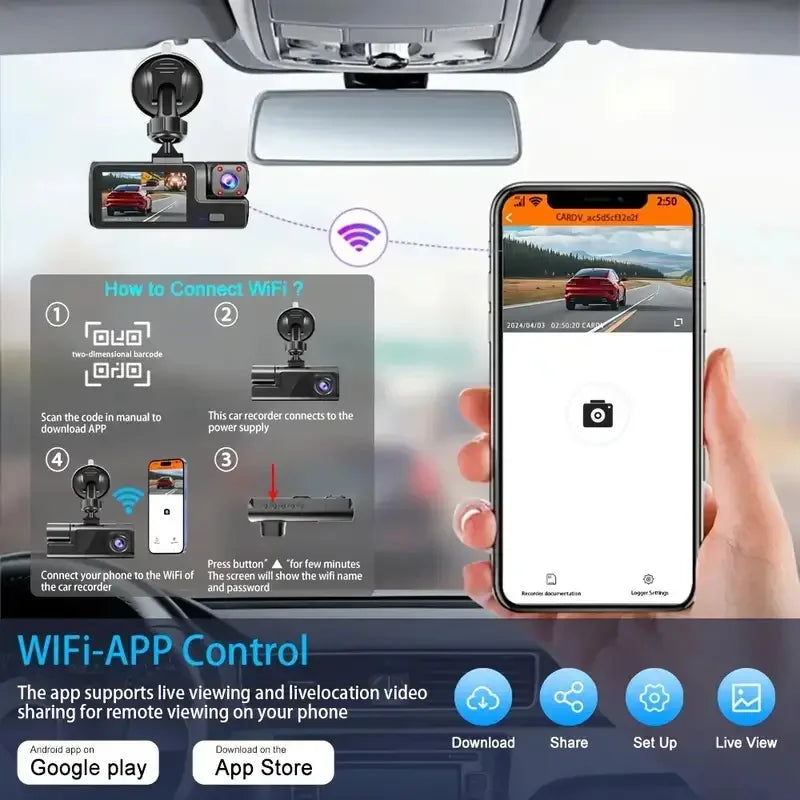 Mini Dashcam WiFi 3 Canaux - 1080P
