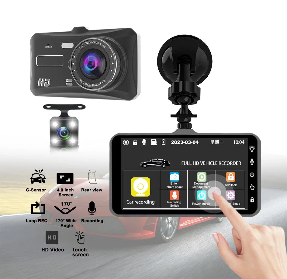 Dashcam 1080P écran LCD affichage double caméra
