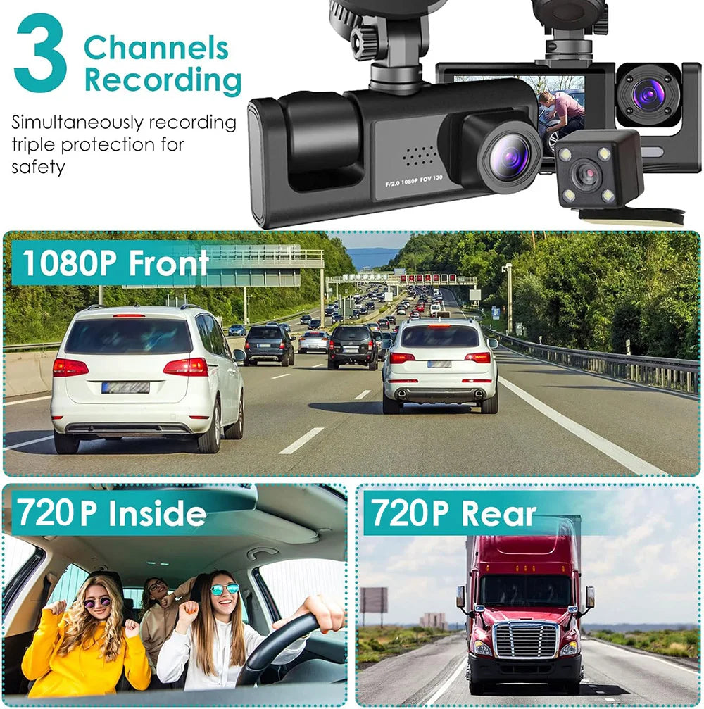 Infographie dashcam 1080P vision nocturne enregistrement boucle capteur G
