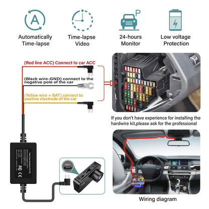 Dashcam 4 Canaux WiFi 1080P - Kit Câblage