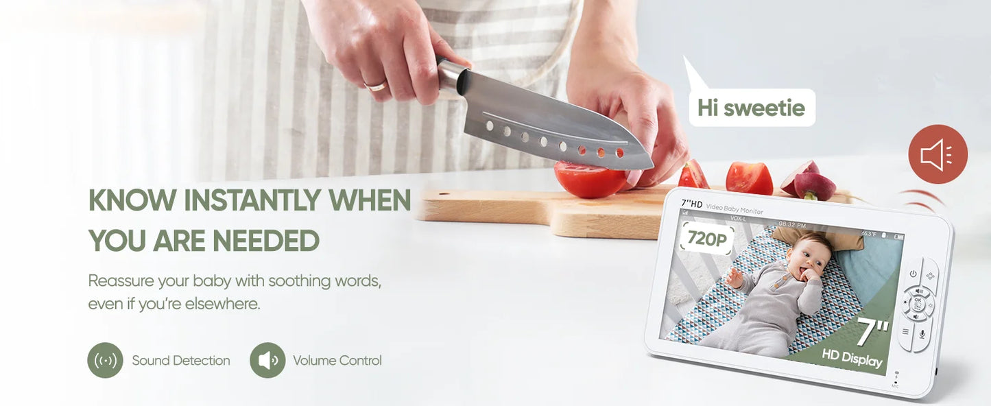 Moniteur Bébé 7" 1080P - 2 Caméras Écran Divisé