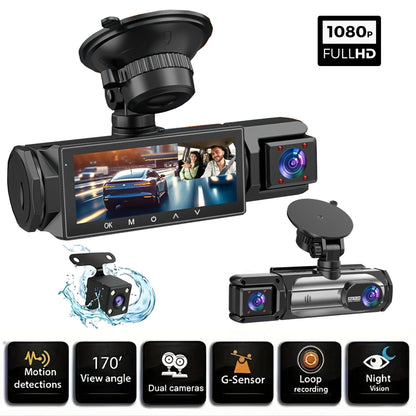 Dashcam 1080P 3 canaux avant arrière intérieur accessoires bonus
