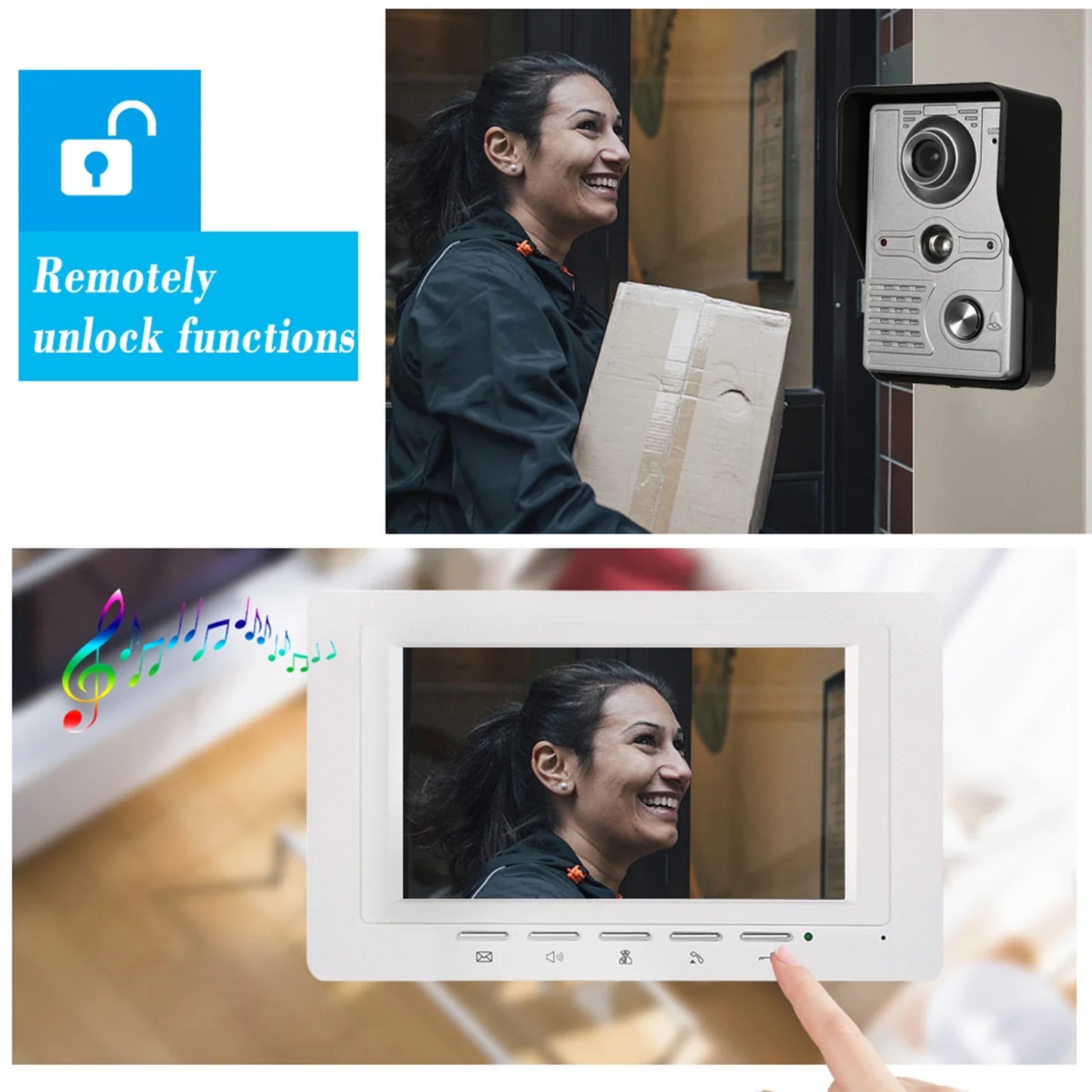 Caméra extérieure IR-CUT, sonnette vidéo filaire de 7 pouces, moniteur intérieur, interphone visuel, Audio bidirectionnel, déverrouillage à distance, visiophone
