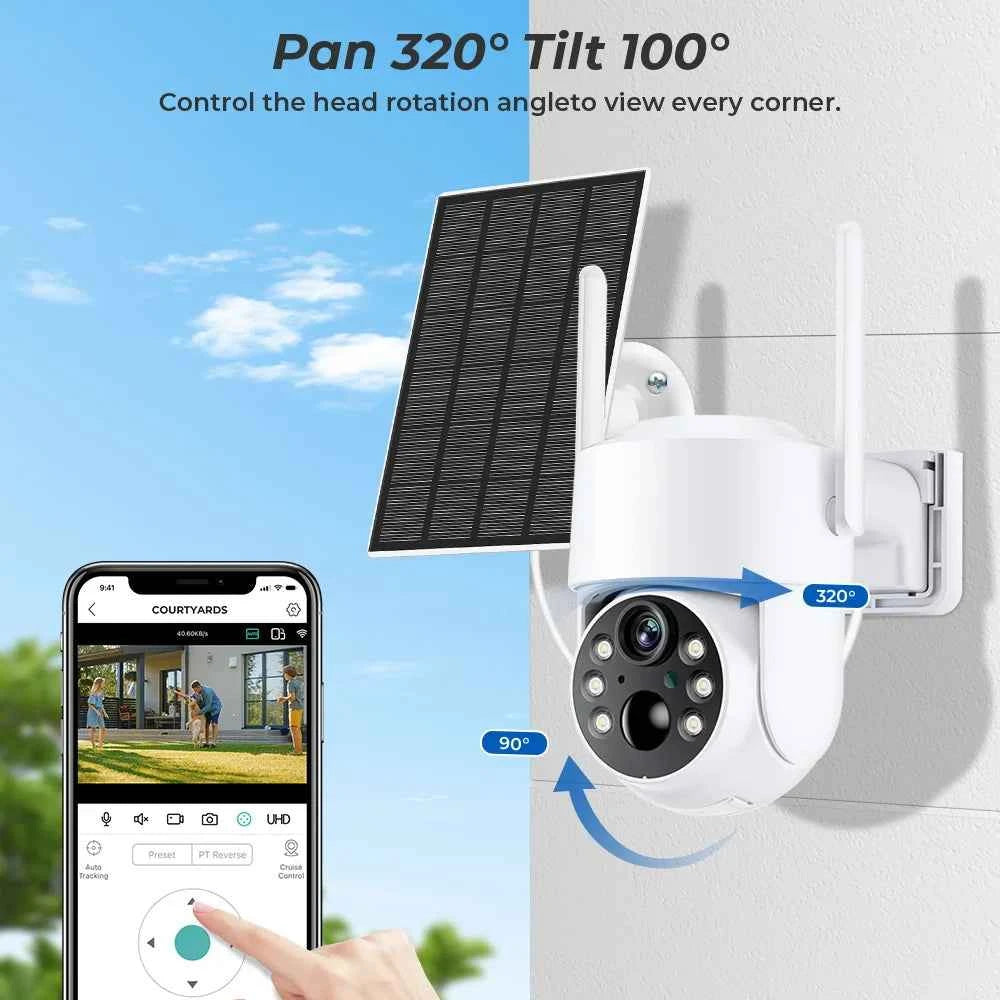 Caméra Solaire PTZ WiFi Extérieure iCsee 4MP - Batterie Intégrée, Longue Autonomie, Vision Nocturne