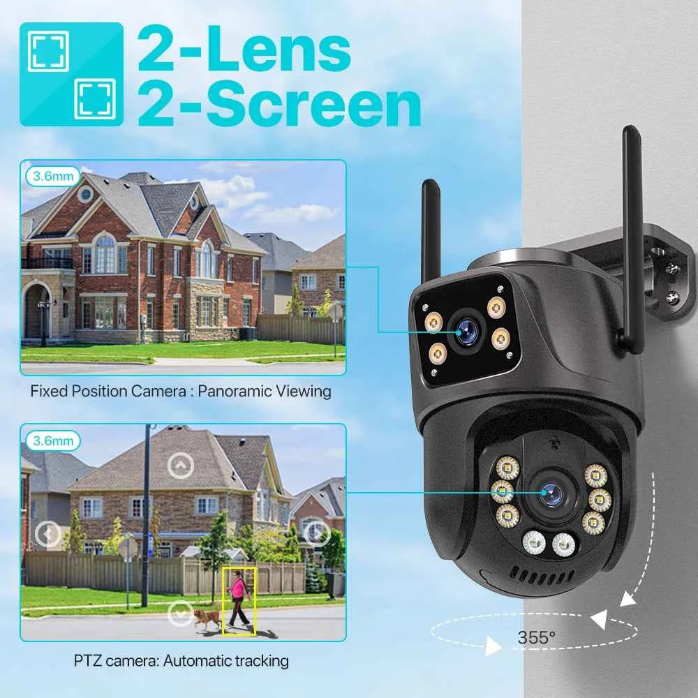 Caméra Extérieure PTZ WiFi 8MP iCSee - Double Objectif 4K, IA Suivi Auto, Audio, IP66