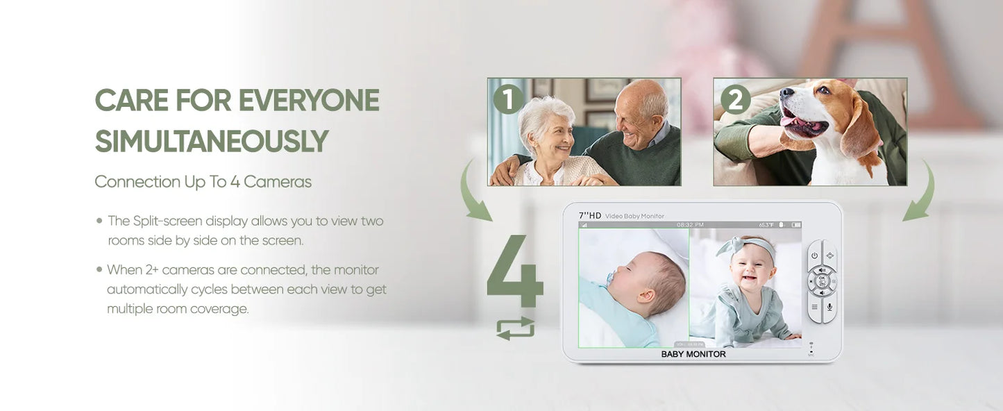 Moniteur Bébé 7" 1080P - 2 Caméras Écran Divisé