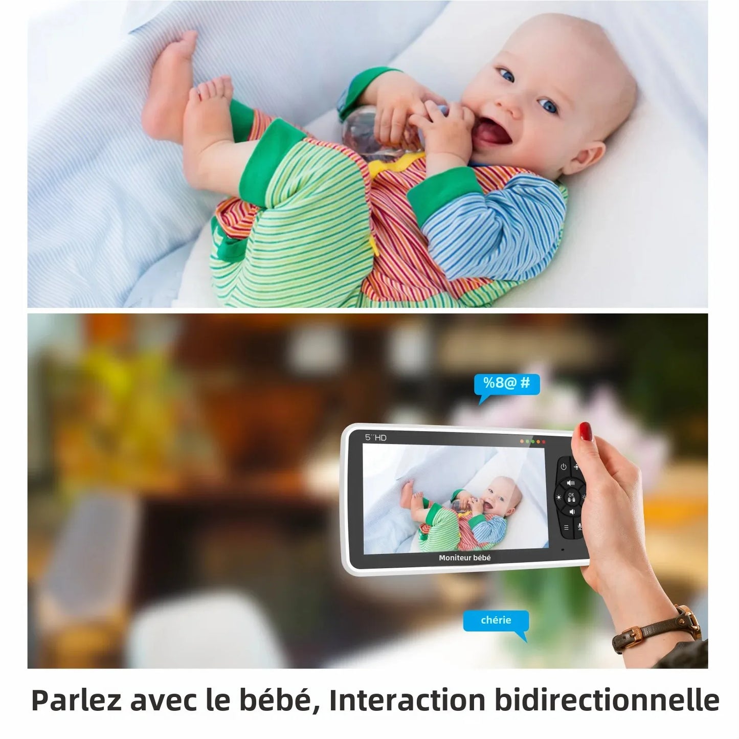 Moniteur bébé audio bidirectionnel berceuses intégrées
