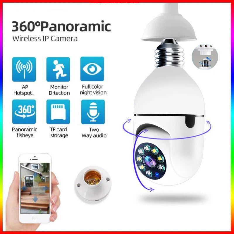 Caméra de surveillance vidéo intérieure, moniteur pour bébé, protection de la sécurité domestique, couleur intégrale, vision nocturne, suivi automatique, Wi-Fi, forme d'ampoule
