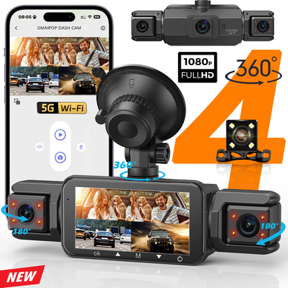 Dashcam 4 canaux 1080P WiFi kit câblage permanent inclus
