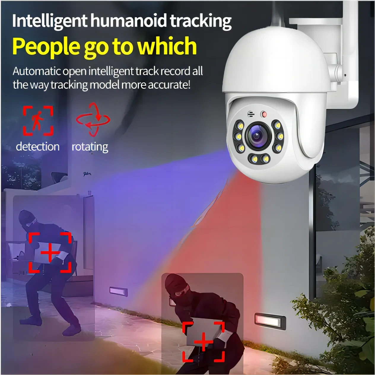 Caméra Extérieure PTZ Tuya WiFi 5G 4MP - IP66, Vision Nocturne, Détection Mouvement, Sans Fil