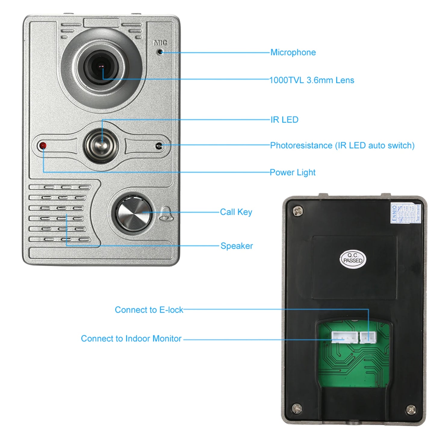 Caméra extérieure IR-CUT, sonnette vidéo filaire de 7 pouces, moniteur intérieur, interphone visuel, Audio bidirectionnel, déverrouillage à distance, visiophone