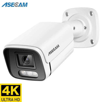 Caméra Bullet Extérieure POE ASECAM 8MP 4K - ONVIF H.265, Vision Nocturne 50m, IP67, Boîtier Métal