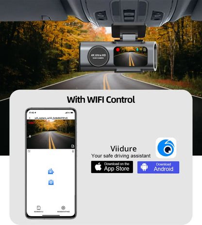 Caméra de tableau de bord 4K UHD pour voiture -  WiFi intégré