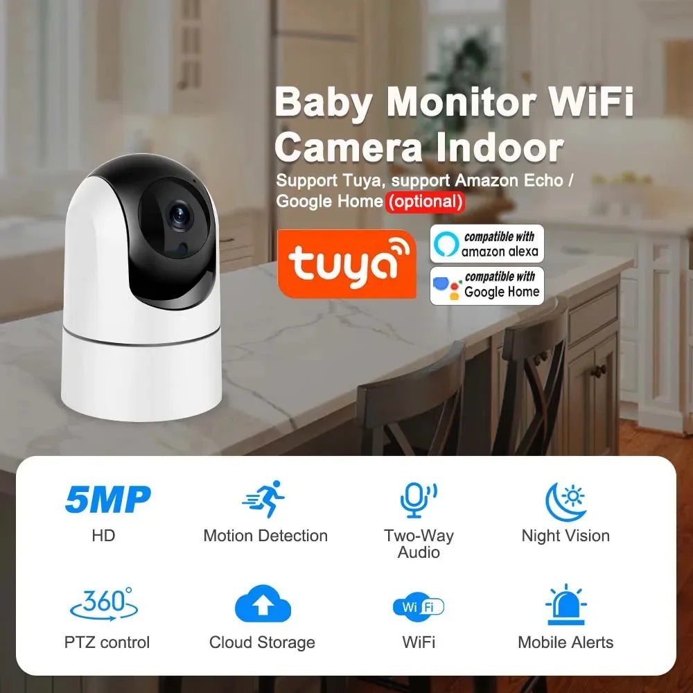 Caméra de sécurité intérieure ANSVICAM Tuya 6MP HD 5G WiFi avec zoom 6x, moniteur pour bébé, vision nocturne, détection automatique de mouvement, audio bidirectionnel