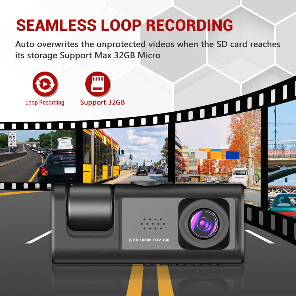 Dashcam 1080P écran IPS 2 pouces affichage clair lumineux
