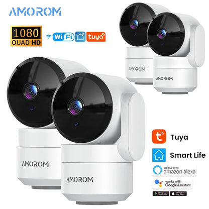 AMOROM 2K caméra intérieure 5/2.4G Wi-Fi maison Vision nocturne caméra de sécurité caméra rotative à 360 degrés AI détection de mouvement caméra IP