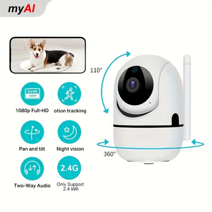 Caméra de sécurité intérieure, caméra panoramique 1080p avec détection et suivi de mouvement, audio bidirectionnel (Wi-Fi 2,4 GHz uniquement)