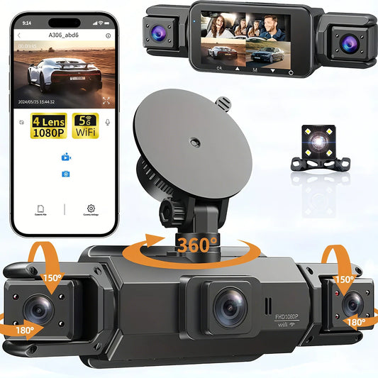 Dashcam 360 degrés 4 canaux couverture complète WiFi
