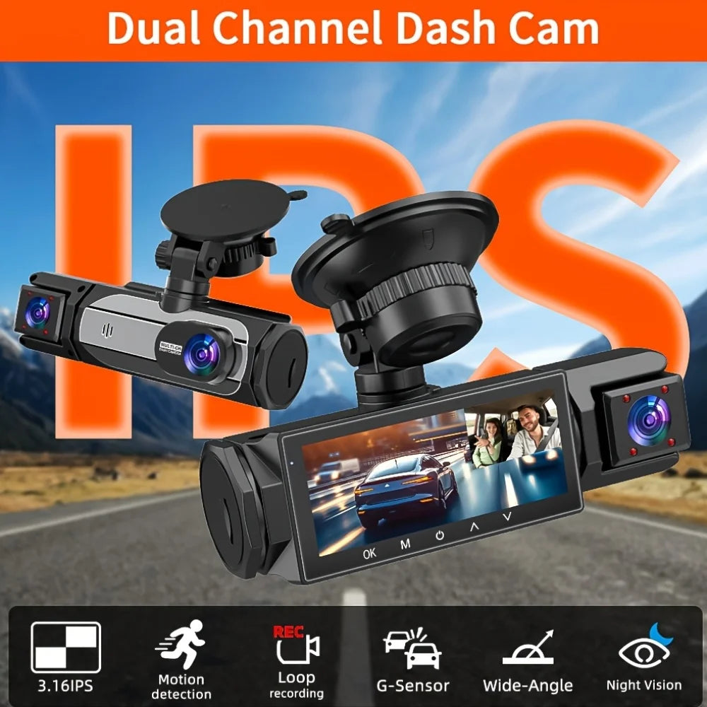 Dashcam 3 Canaux 1080P - Avant/Arrière/Intérieur