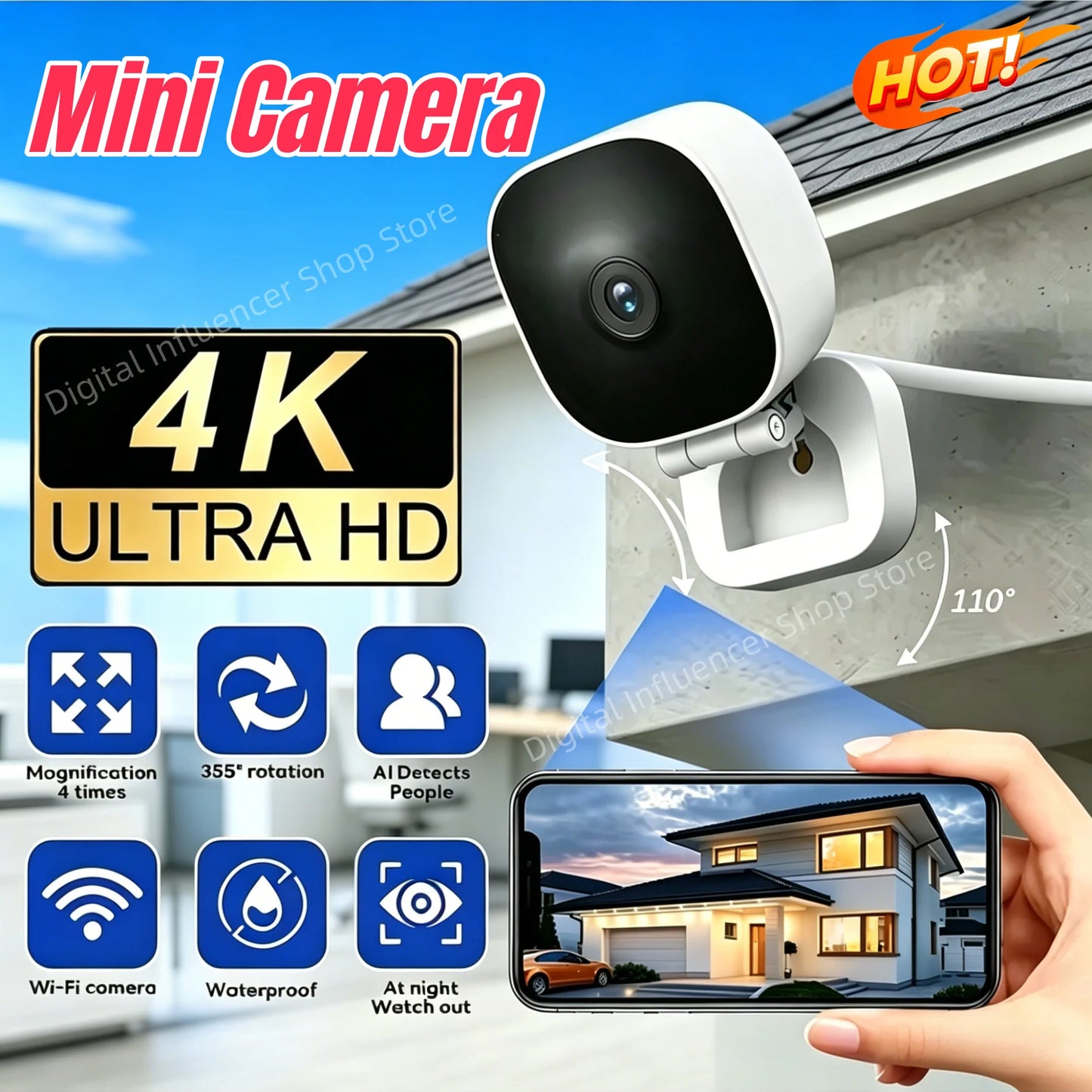 Nouvelle caméra WiFi pour fenêtre, vision nocturne couleur IP65, caméra de sécurité intérieure, remplace la caméra extérieure, surveillance par fenêtre