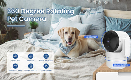 AMOROM 2K caméra intérieure 5/2.4G Wi-Fi maison Vision nocturne caméra de sécurité caméra rotative à 360 degrés AI détection de mouvement caméra IP