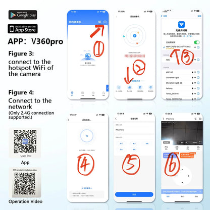 Caméra IP WiFi intérieure V360 Pro 2MP Full HD 1080P, caméra de sécurité sans fil CCTV, surveillance à domicile, conversation bidirectionnelle, vision nocturne infrarouge