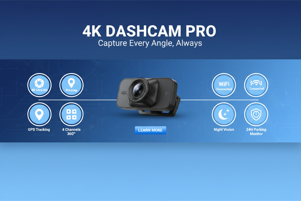 Infographie dashcam 4K GPS 4 canaux WiFi parking 24H vision nocturne